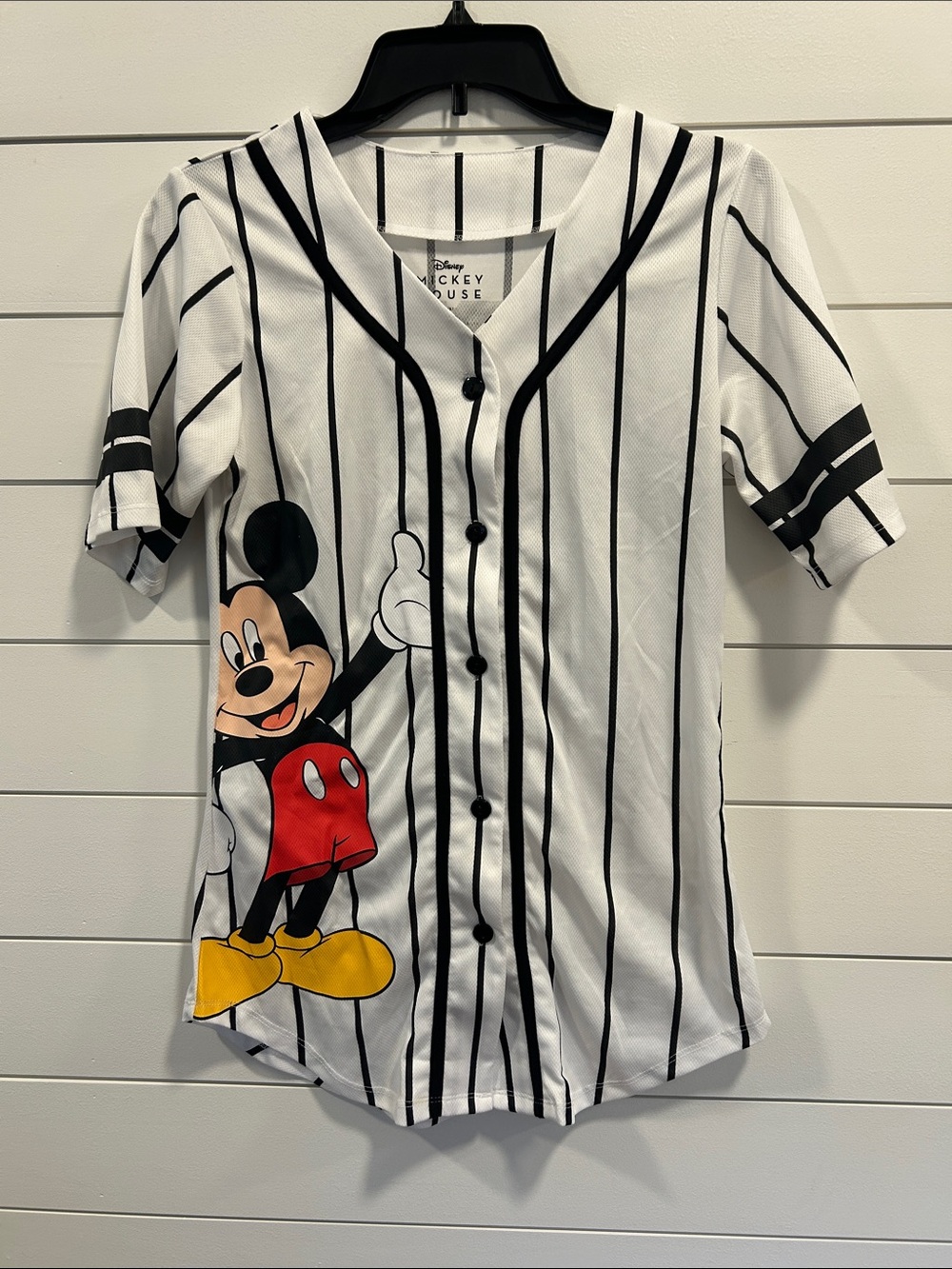 Disney Mickey Mouse White & Black Striped Baseball Tee